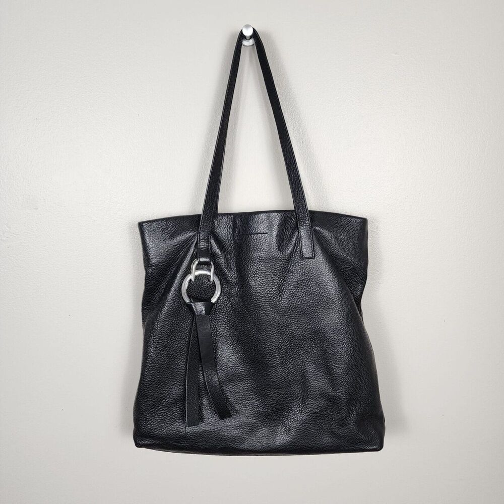 VINCE CAMUTO | Plum Tote Bag in 100% Black Tumbled Leather 15" W x 14" H x 3" D